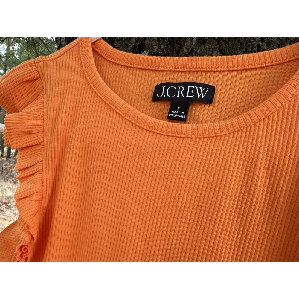 Re-Imagined J.CREW RIBBED TOP Size S Orange Flutter Cap Sleeves Feminine Bold - Picture 6 of 6